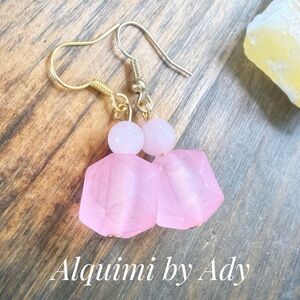Pink QUARTZ Beaded Drop Earrings